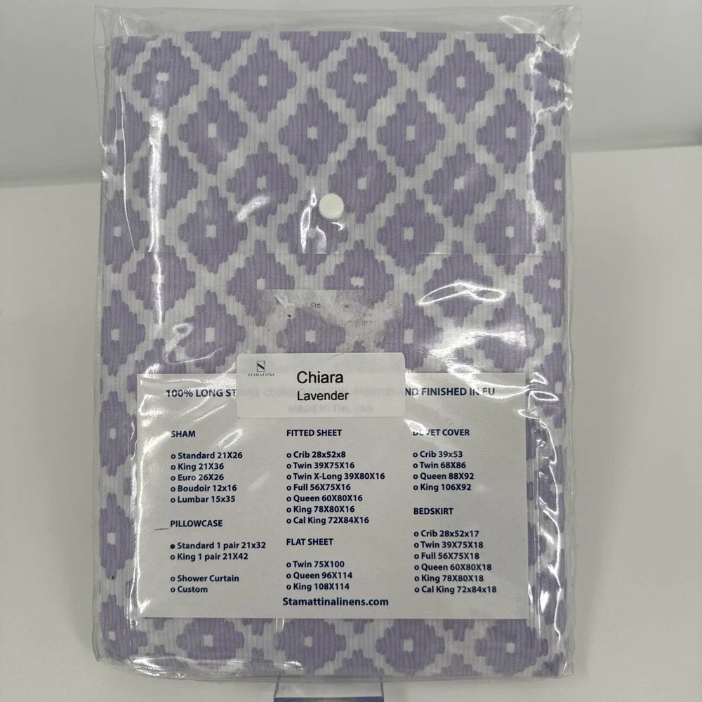 Chiara Bed Linens Stamattina 1 Pair Pillowcase Purple Diamond USA Italian Fabric